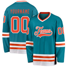 Load image into Gallery viewer, Custom Teal Orange-White Hockey Jersey
