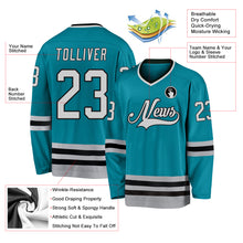 Load image into Gallery viewer, Custom Teal Gray-Black Hockey Jersey
