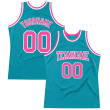 Load image into Gallery viewer, Custom Teal Pink-White Authentic Throwback Basketball Jersey
