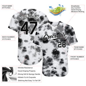 Custom Tie Dye Black-White 3D Steel Authentic Baseball Jersey