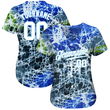 Custom Tie Dye White-Light Blue 3D Authentic Baseball Jersey