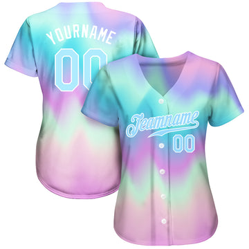 Custom Tie Dye Light Blue-White 3D Authentic Baseball Jersey