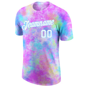 Custom Tie Dye Watercolor Gradient White-Light Blue 3D Performance T-Shirt