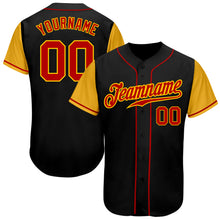 Load image into Gallery viewer, Custom Black Red-Gold Authentic Two Tone Baseball Jersey
