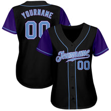Load image into Gallery viewer, Custom Black Light Blue-Purple Authentic Two Tone Baseball Jersey

