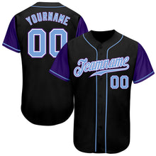 Load image into Gallery viewer, Custom Black Light Blue-Purple Authentic Two Tone Baseball Jersey
