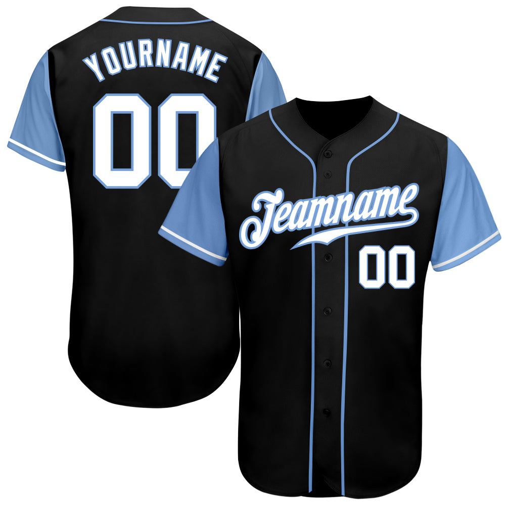 Custom Black White-Light Blue Authentic Two Tone Baseball Jersey