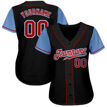 Load image into Gallery viewer, Custom Black Red-Light Blue Authentic Two Tone Baseball Jersey
