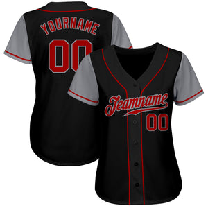 Custom Black Red-Gray Authentic Two Tone Baseball Jersey
