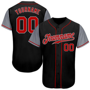 Custom Black Red-Gray Authentic Two Tone Baseball Jersey