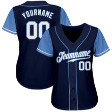 Load image into Gallery viewer, Custom Navy White-Light Blue Authentic Two Tone Baseball Jersey
