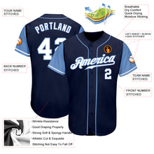 Load image into Gallery viewer, Custom Navy White-Light Blue Authentic Two Tone Baseball Jersey
