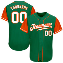 Load image into Gallery viewer, Custom Kelly Green White-Orange Authentic Two Tone Baseball Jersey
