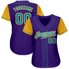 Load image into Gallery viewer, Custom Purple Teal-Gold Authentic Two Tone Baseball Jersey
