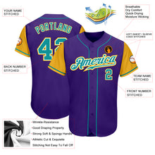 Load image into Gallery viewer, Custom Purple Teal-Gold Authentic Two Tone Baseball Jersey
