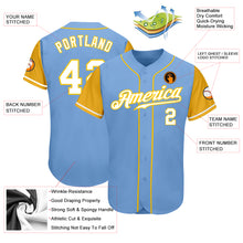 Load image into Gallery viewer, Custom Light Blue White-Gold Authentic Two Tone Baseball Jersey
