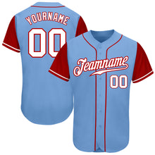 Load image into Gallery viewer, Custom Light Blue White-Red Authentic Two Tone Baseball Jersey
