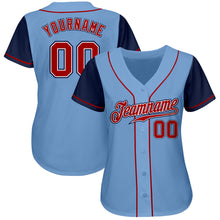 Load image into Gallery viewer, Custom Light Blue Red-Navy Authentic Two Tone Baseball Jersey
