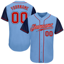 Load image into Gallery viewer, Custom Light Blue Red-Navy Authentic Two Tone Baseball Jersey
