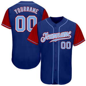 Custom Royal Light Blue-Red Authentic Two Tone Baseball Jersey