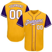 Load image into Gallery viewer, Custom Gold White-Purple Authentic Two Tone Baseball Jersey

