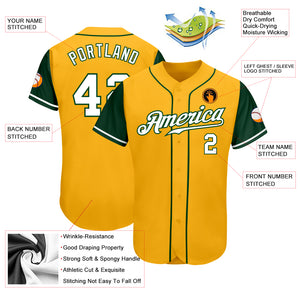 Custom Gold White-Green Authentic Two Tone Baseball Jersey