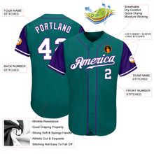 Load image into Gallery viewer, Custom Teal White-Purple Authentic Two Tone Baseball Jersey
