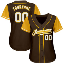 Load image into Gallery viewer, Custom Brown White-Gold Authentic Two Tone Baseball Jersey
