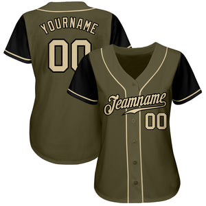Custom Olive Cream-Black Authentic Two Tone Salute To Service Baseball Jersey