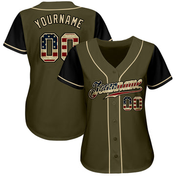 Custom Olive Vintage USA Flag-Black Authentic Two Tone Salute To Service Baseball Jersey