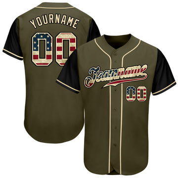 Custom Olive Vintage USA Flag-Black Authentic Two Tone Salute To Service Baseball Jersey