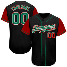 Load image into Gallery viewer, Custom Black Kelly Green-Red Authentic Two Tone Baseball Jersey
