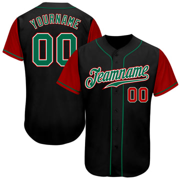 Custom Black Kelly Green-Red Authentic Two Tone Baseball Jersey