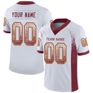 Custom White Burgundy-Gold Mesh Drift Fashion Football Jersey