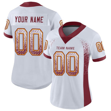 Custom White Burgundy-Gold Mesh Drift Fashion Football Jersey