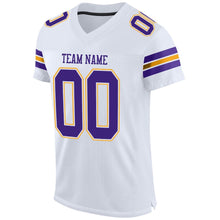 Load image into Gallery viewer, Custom White Purple-Gold Mesh Authentic Football Jersey
