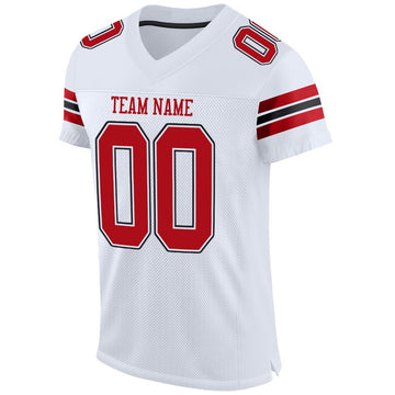 Custom White Red-Black Mesh Authentic Football Jersey