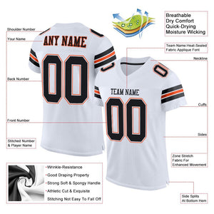 Custom White Black-Orange Mesh Authentic Football Jersey