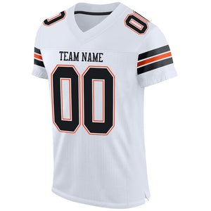 Custom White Black-Orange Mesh Authentic Football Jersey