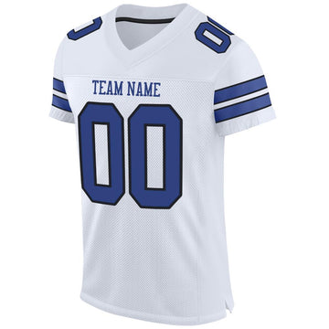 Custom White Royal-Black Mesh Authentic Football Jersey