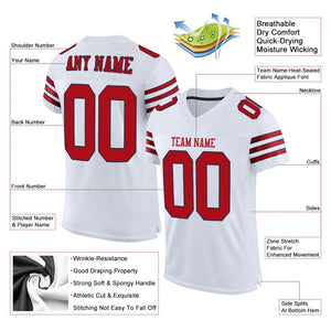 Custom White Red-Navy Mesh Authentic Football Jersey