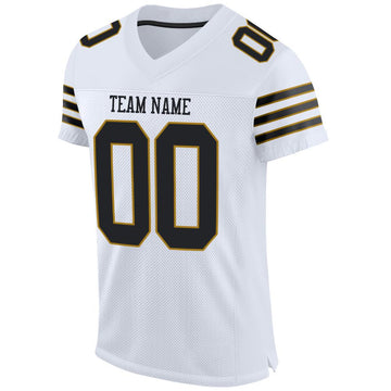 Custom White Black-Old Gold Mesh Authentic Football Jersey