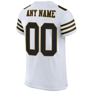 Custom White Black-Old Gold Mesh Authentic Football Jersey