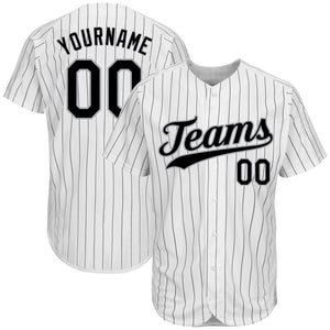 Custom White Black Pinstripe Black-Gray Authentic Baseball Jersey