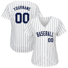 Load image into Gallery viewer, Custom White Navy Pinstripe Navy-Gray Authentic Baseball Jersey
