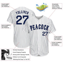 Load image into Gallery viewer, Custom White Navy Pinstripe Navy-Gray Authentic Baseball Jersey
