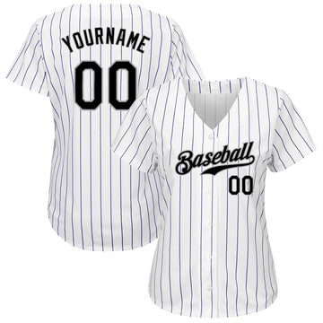 Custom White Purple Pinstripe Black-Gray Authentic Baseball Jersey