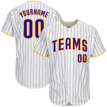 Load image into Gallery viewer, Custom White Purple Pinstripe Purple-Gold Authentic Baseball Jersey
