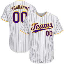 Load image into Gallery viewer, Custom White Purple Pinstripe Purple-Gold Authentic Baseball Jersey
