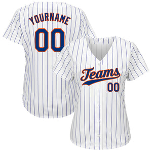 Custom White Royal Pinstripe Royal-Orange Authentic Baseball Jersey